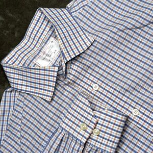 Lorenzo Uomo Trim Fit Plaid Dress Shirt Mens 17 34-35 Blue Orange 100% Cotton